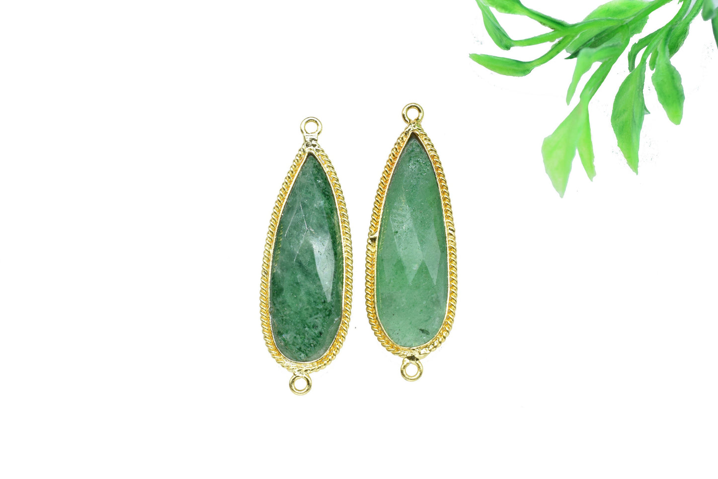 Green Strawberry 10x30mm pear shape Pendant,Strawberry Faceted Charms Connector Jewelry,Green Strawberry Gold Plated Double Bail bezels,Gift