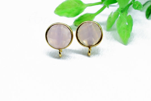 Rose Quartz 10mm Single Bail Connector Earrings,Earrings Connector,Earring Making Connector,Bezel Set Earring Connector,Gemstone Ear Post