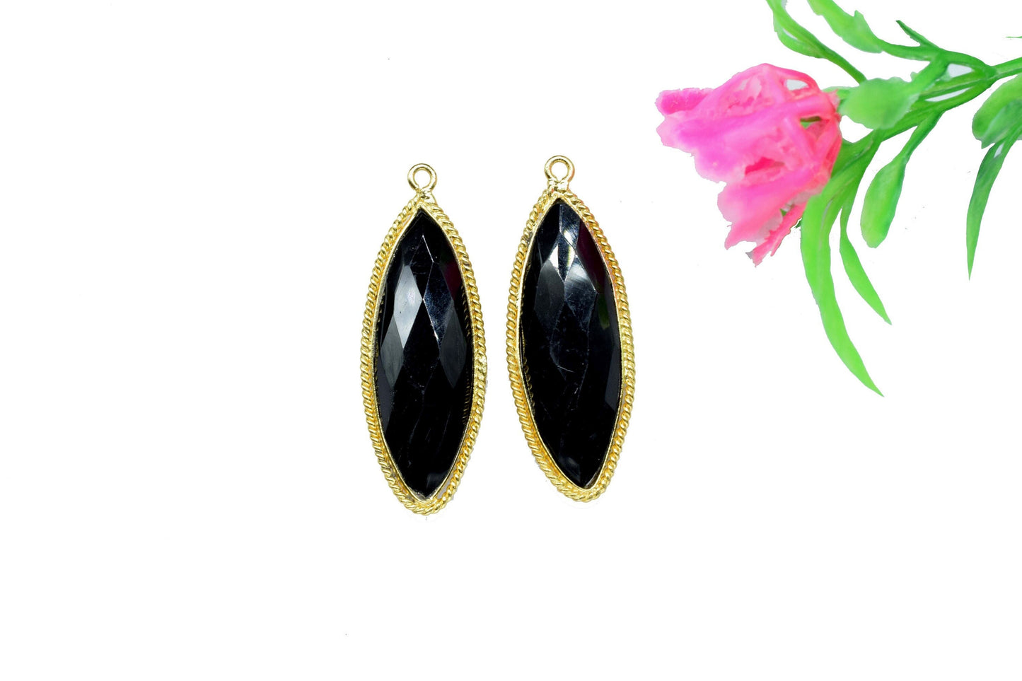 Black Onyx Gemstone Faceted 10x30mm Marquise Shape Charm,Onyx Single Bail Pendant,Black onyx Faceted Gemstone Charm,Onyx DaintyCharm Pendant