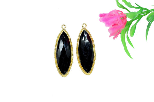 Black Onyx Gemstone Faceted 10x30mm Marquise Shape Charm,Onyx Single Bail Pendant,Black onyx Faceted Gemstone Charm,Onyx DaintyCharm Pendant