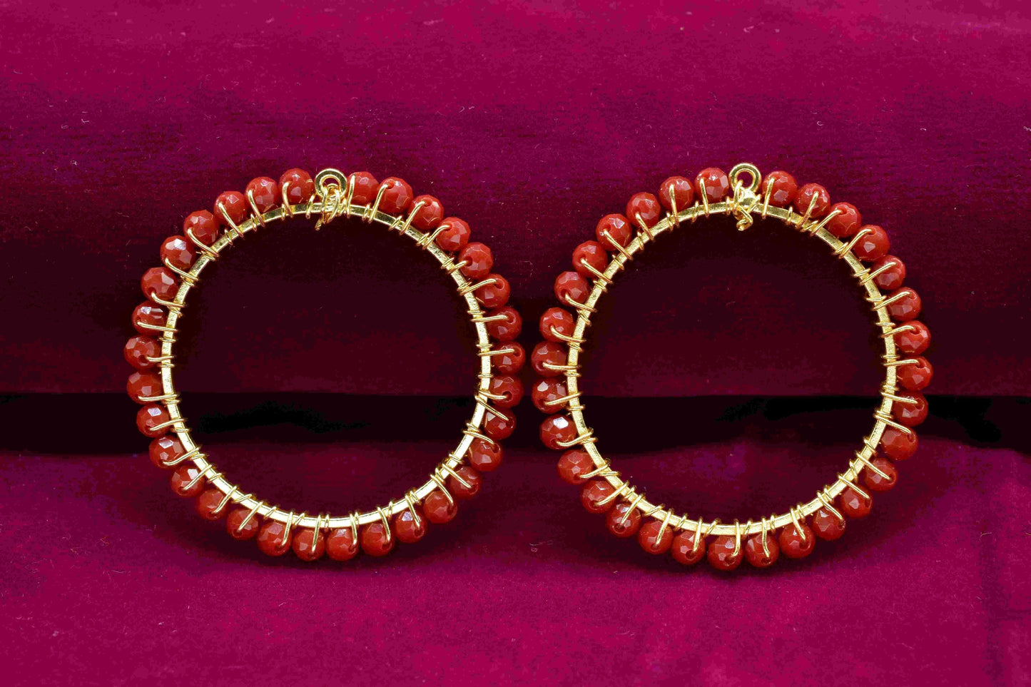 Natural Ruby Beaded Hoops Earring, Circle Pendant Component, Wire Wrapped Dangle Connector, Handmade Earring,Findings Component Ruby Jewelry