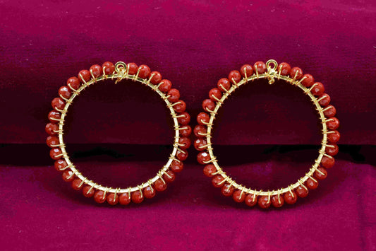 Natural Ruby Beaded Hoops Earring, Circle Pendant Component, Wire Wrapped Dangle Connector, Handmade Earring,Findings Component Ruby Jewelry