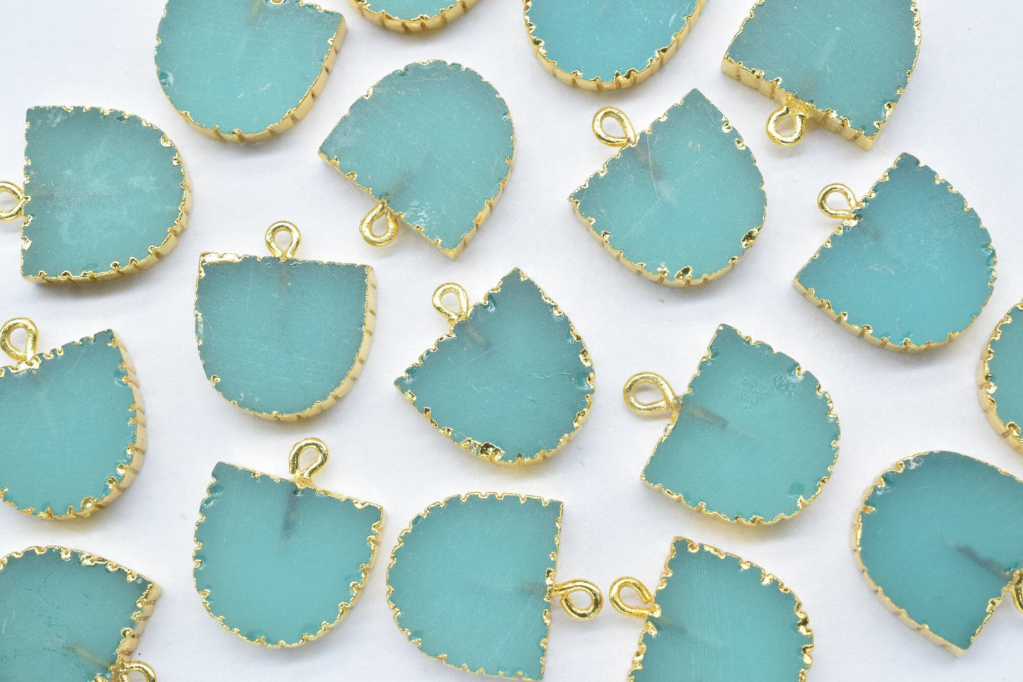 Aqua Chalcedony Semi Circle Pendants,Handmade Half Moon Earring,Necklace Connectors Jewelry,Gemstone Electroplated Charm,Single Bail,Gift