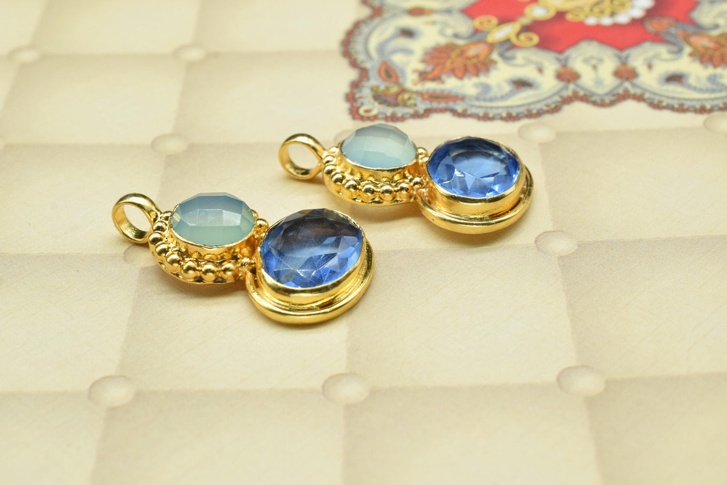 Tanzanite Designer Pendant,Dual Gemstone Pendant,multi Stone Pendant Charm,Vermeil Pendant Jewelry,Handmade Carft,small pendant,Loop Pendant