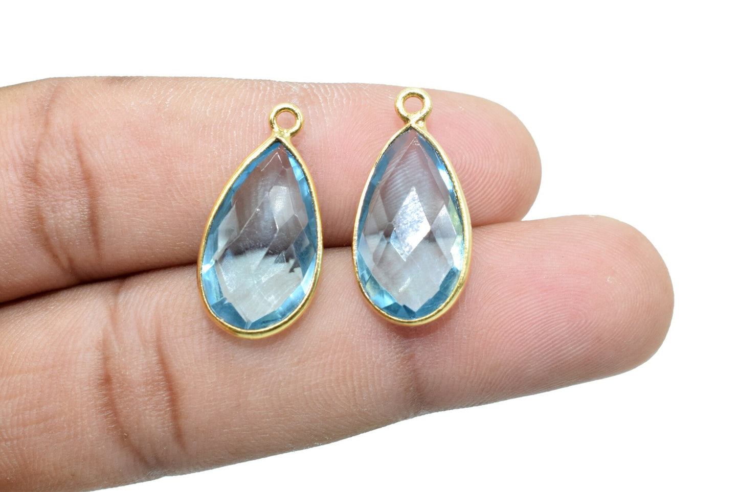 Sky Topaz 10x18mm Pear shape charm,Checker Board cut Sky Topaz Pendant,Sky Topaz charms,Sky Topaz Pear Briolette,Sky Topaz single bail charm