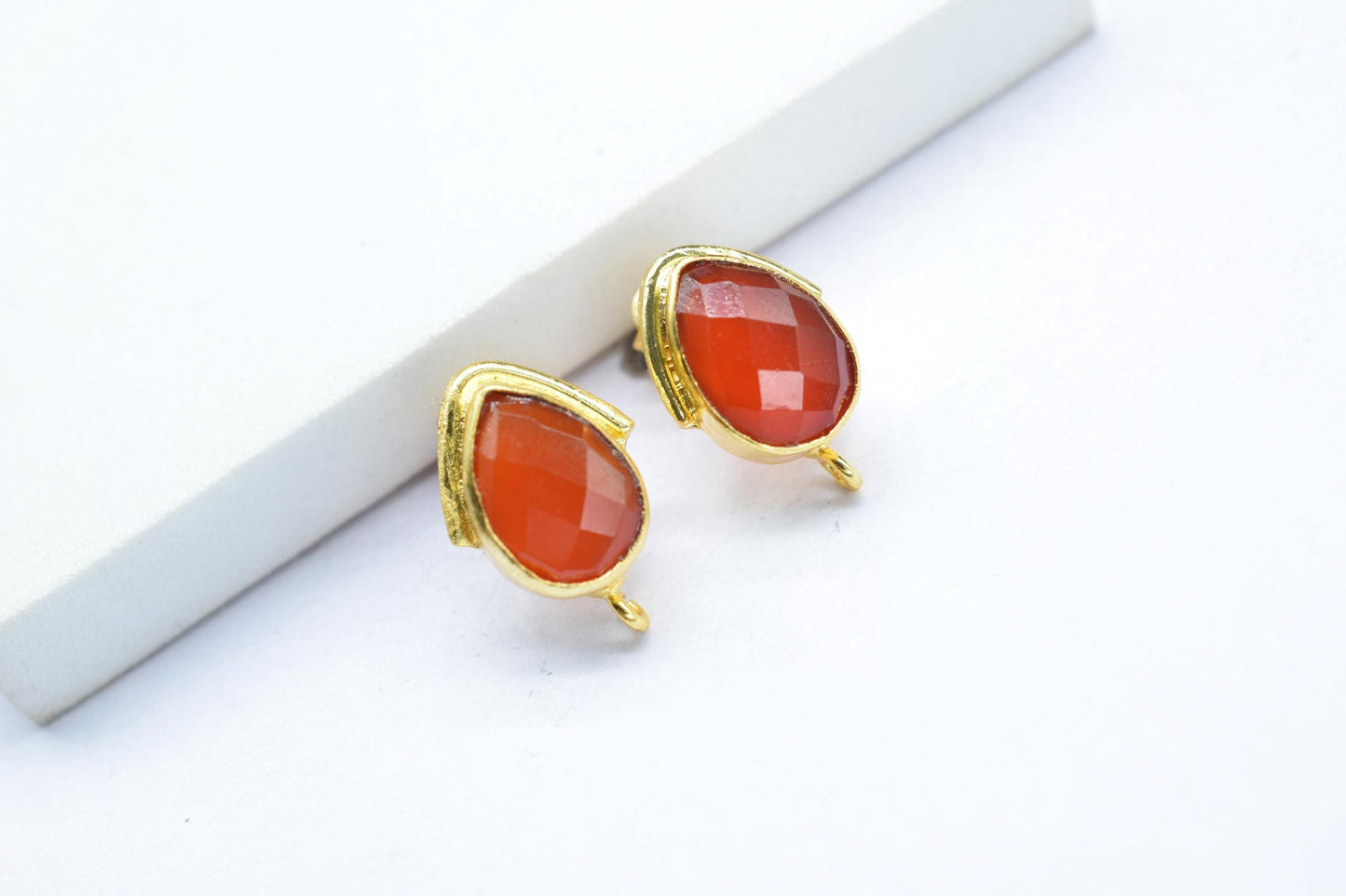 Carnelian Studs Connector/Gold Plated Earring/Handmade Studs/Bezel Set Studs/Teardrop Earring/Women Jewelry/Connector Studs/B'day Gift