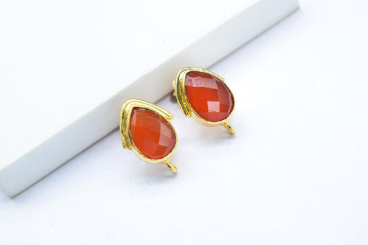 Carnelian Studs Connector/Gold Plated Earring/Handmade Studs/Bezel Set Studs/Teardrop Earring/Women Jewelry/Connector Studs/B'day Gift