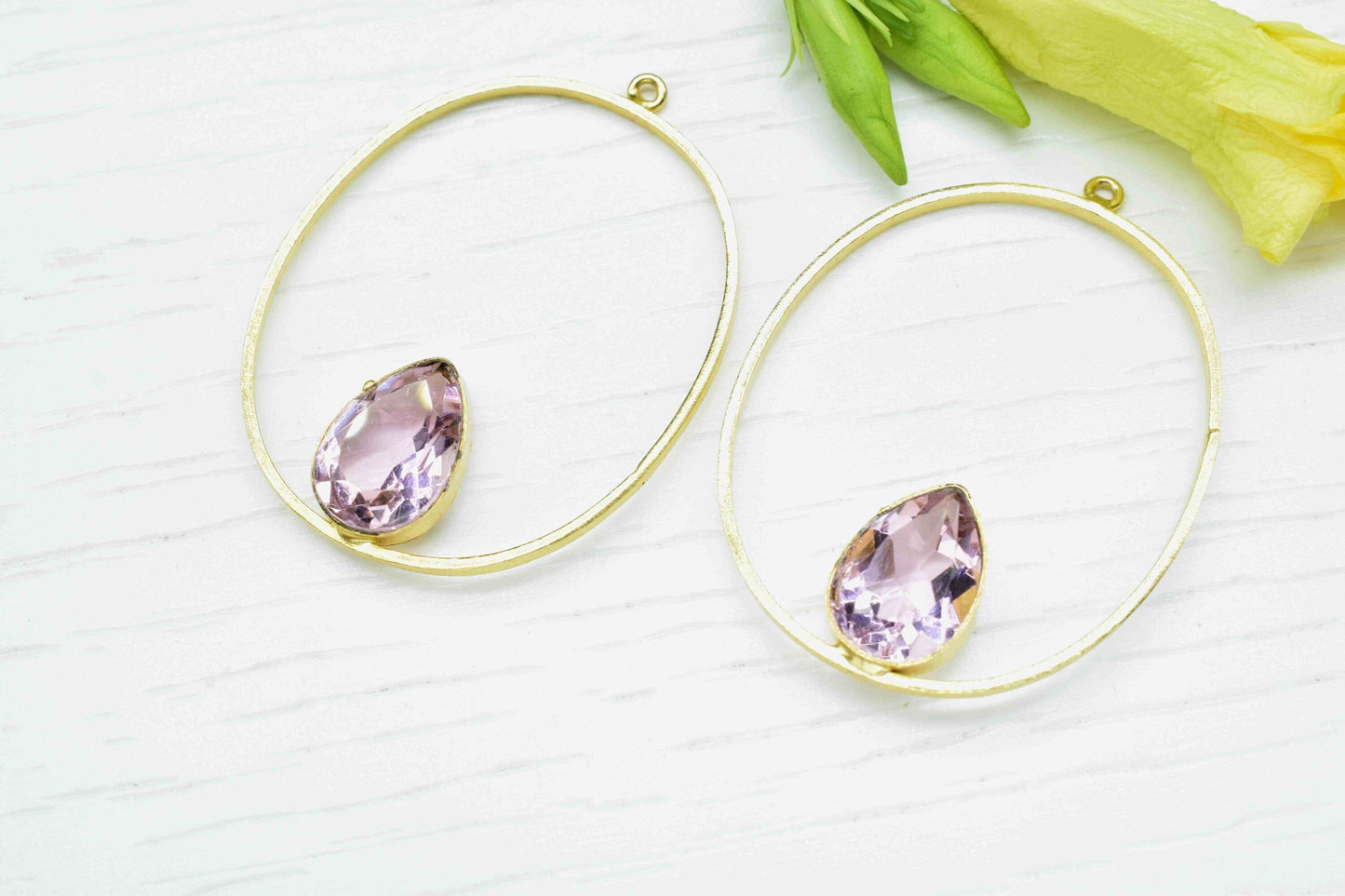 Pink Tourmaline Quartz 9x13mm Teardrop Shape Pendant, Finding Oval Shape Earrings, Component Earring,Finding Necklace Component Jewelry,Gift