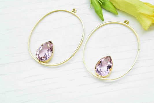 Pink Tourmaline Quartz 9x13mm Teardrop Shape Pendant, Finding Oval Shape Earrings, Component Earring,Finding Necklace Component Jewelry,Gift