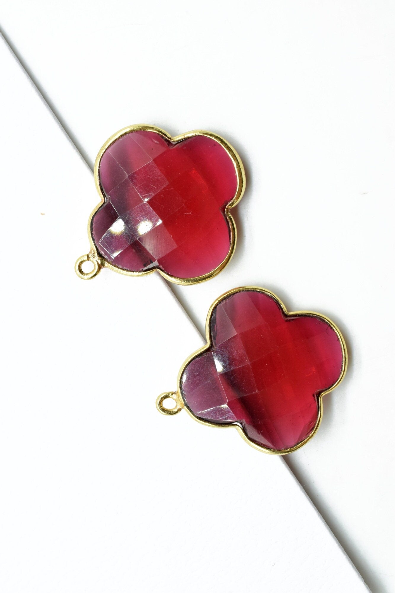 Pink Tourmaline 20mm Clover Shape Connector,Gold Plated Single Bail Gemstone Connector,Pink Tourmaline Clover Briolettes,Clover Stone Links