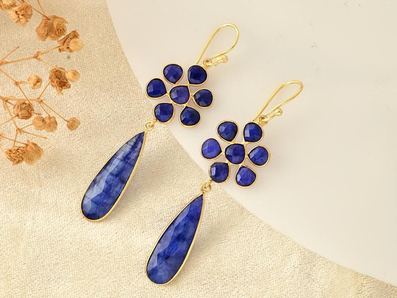 Sapphire Dangle Earring,Blue Gemstone Earrings,Drop & Dangle Earrings,Wedding Gift, Earrings For Wife, September Birthstone Earrings, Gifts