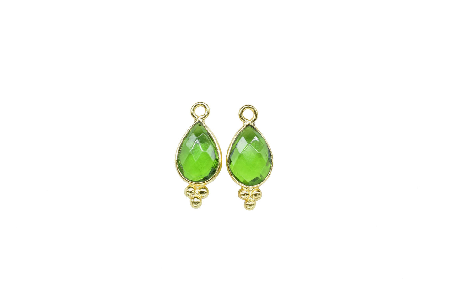 Peridot Faceted Gemstone 7x10mm Pear Shape Bezel charm,Peridot gold Plating Single Bail Over Brass Jewelry,Peridot Gemstone Components