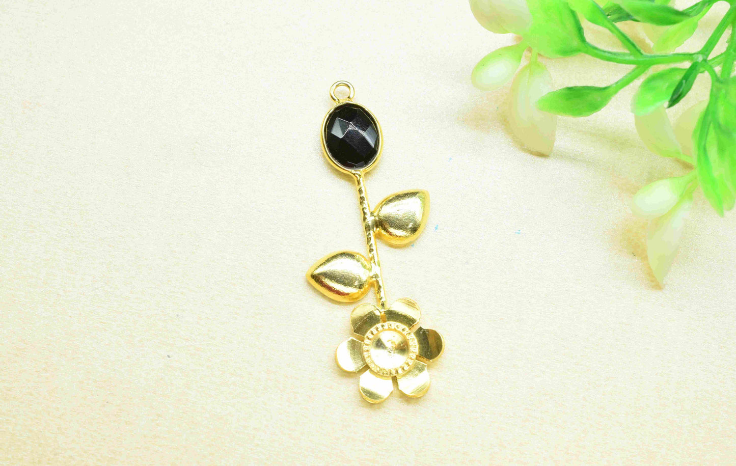 Black Onyx  Gemstone Pendant , Handmade Pendant , Single Bail Gemstone  Connector, Gold Plated Gemstone Connectors , Summer Collection