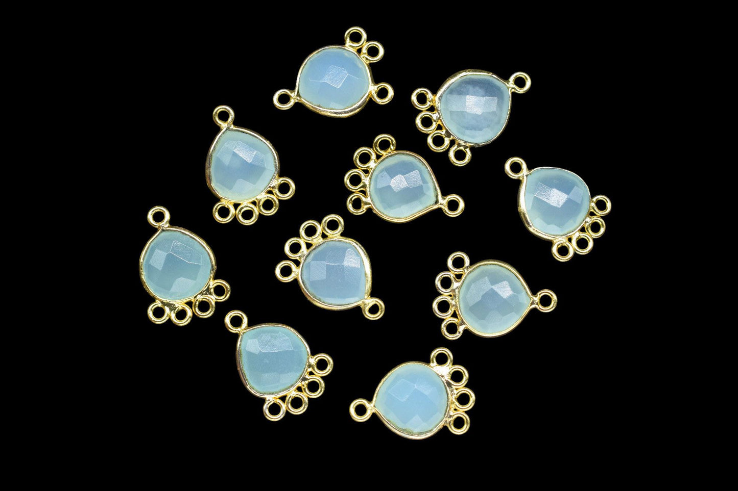 Aqua Chalcedony Heart Shape Pendant/Gold Plated Charms Jewelry/Handmade Connector Jewelry/Connector Charms/Station Bezel Link Supplies/Gift