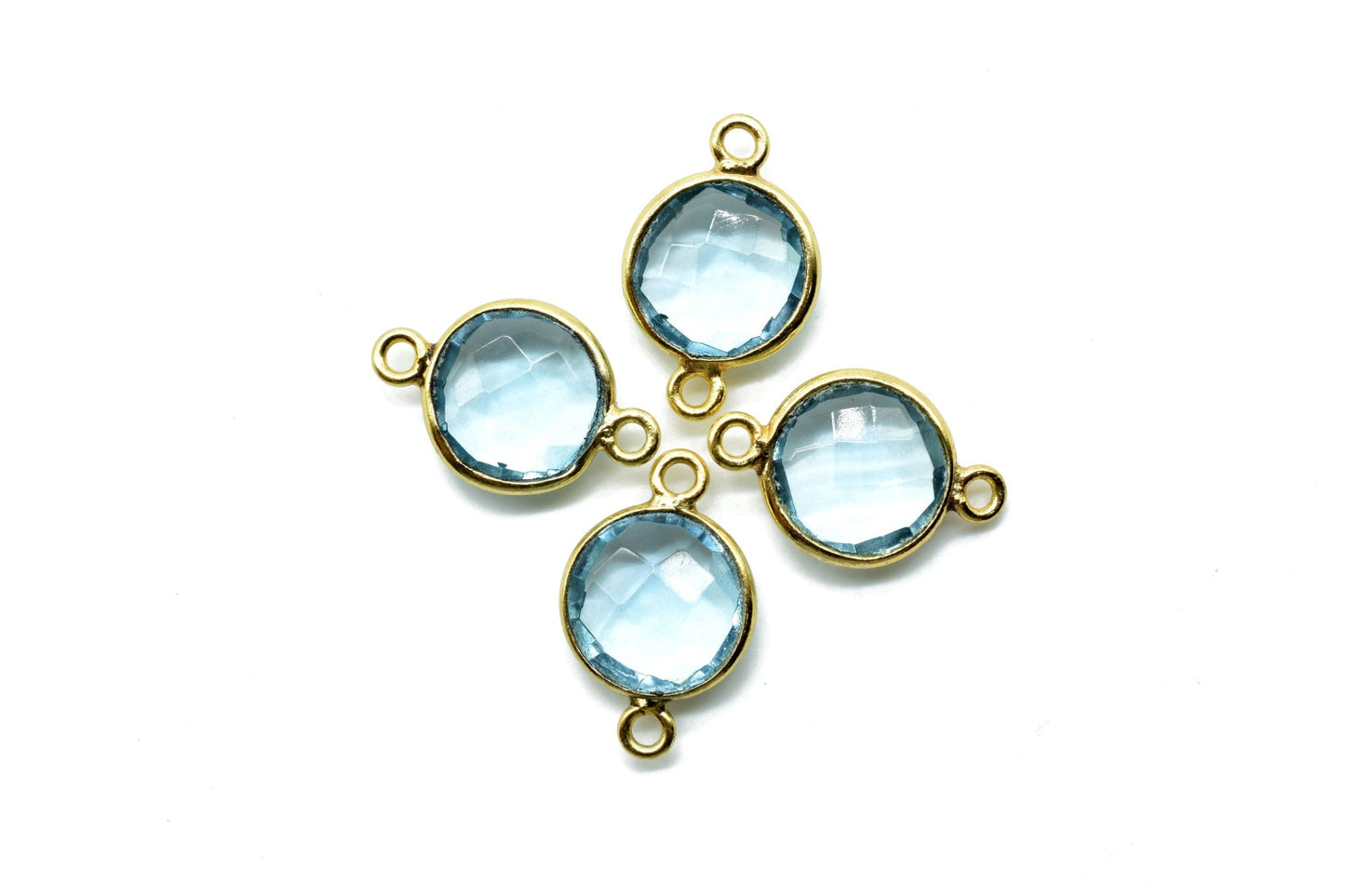 Sky Topaz 10mm Round Double loop connectors,Brass Gold Plated bezel,Sky Topaz Pendant,Sky Topaz double bail connectors,Topaz Round connector