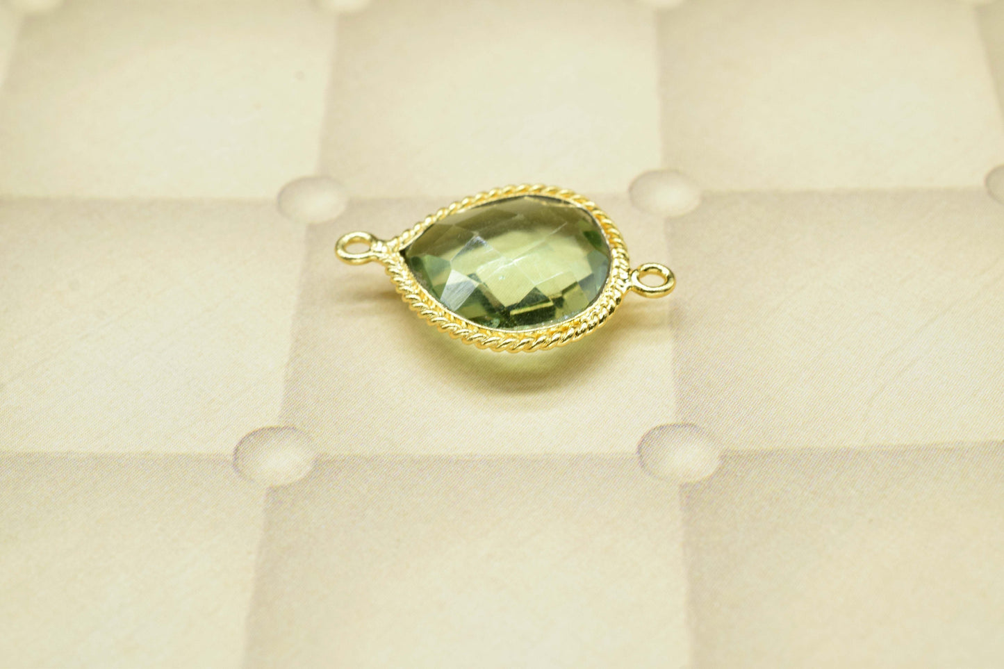 Green Amethyst Charms Double Bail Pendant,Green Amethyst Brass connector Gold Plating Jewelry Making,Amethyst Quartz 14mm Heart Shape charms
