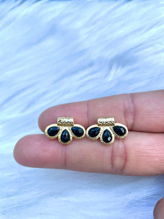 Black Onyx Connector Charms/Gold Plated Pendant/Handmade Jewelry/Three stone Pendant/Women Jewelry/Brass Connector Jewelry/Bday Gift