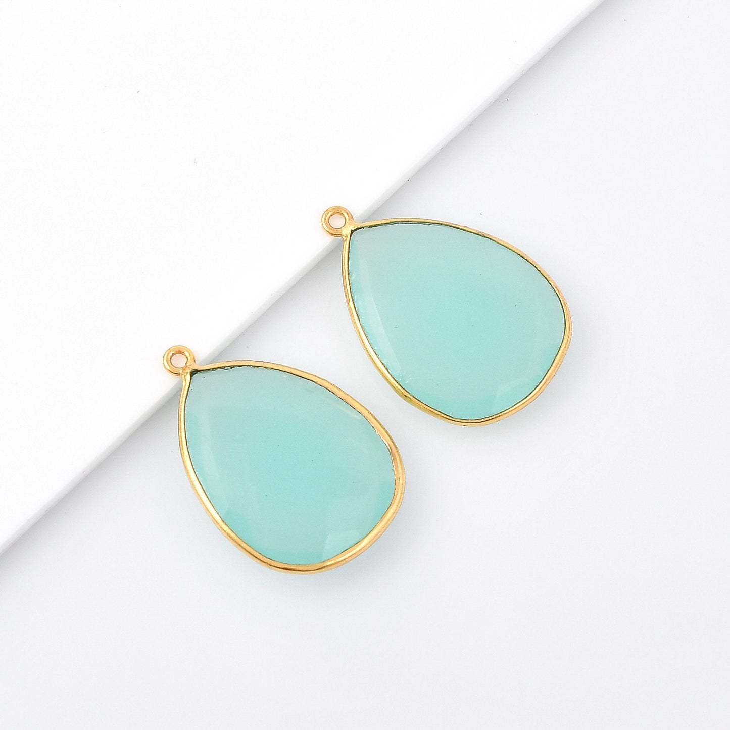 Aqua Chalcedony 18x23mm Bezel charm,Aqua Chalcedony Teardrop Gold Plated bezel,Gold Vermeil Bezel,jewelry making charm,Gold-Filled bezel