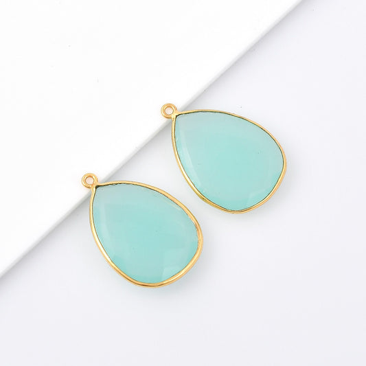 Aqua Chalcedony 18x23mm Bezel charm,Aqua Chalcedony Teardrop Gold Plated bezel,Gold Vermeil Bezel,jewelry making charm,Gold-Filled bezel