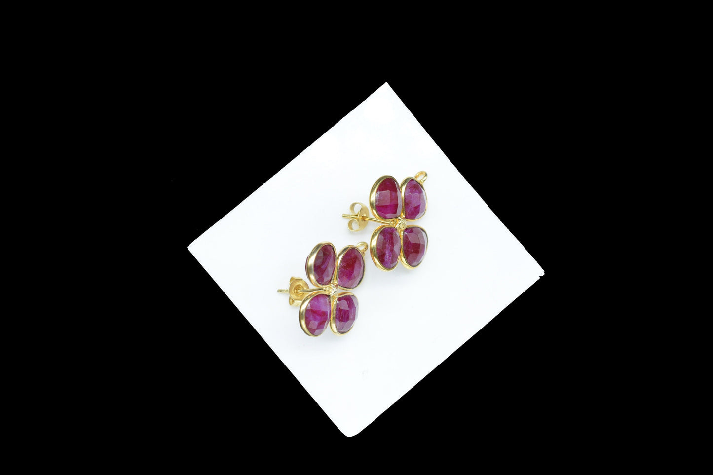 Ruby Gemstone Earring Connector/Gold Plated Jewelry/Ruby Handmade Jewelry/Bezel Component/Jewelry making Stone/Heart Shape Earring/Gift