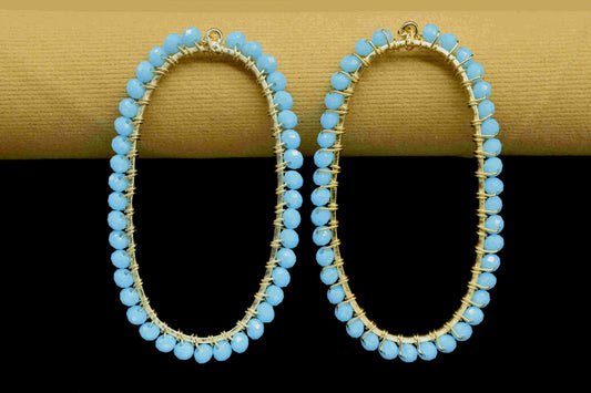 Turquoise Wire Wrapped Connector,Oval Shape Pendant Component,Turquoise Handmade Beaded Hoop Finding Component,Turquoise Quartz Jewelry,Gift