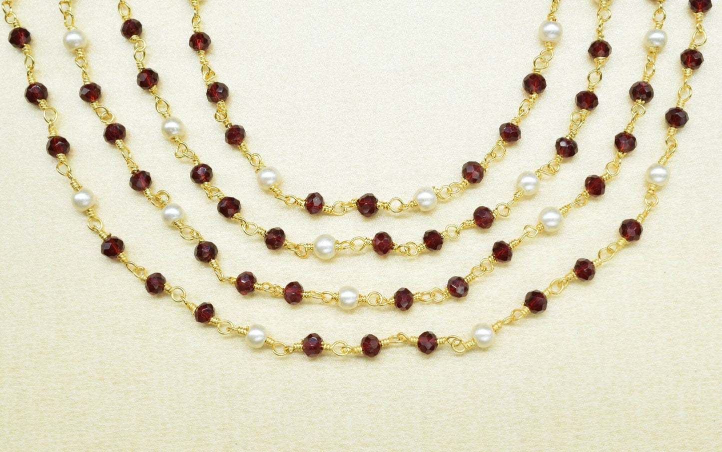 Garnet Hydro Faceted Rondelle Beaded Rosary Chain,Jewelery Making Craft,Finding Chain,Pearl Wire Wrap Rosary Chain,Gold Plated Rosary Chain