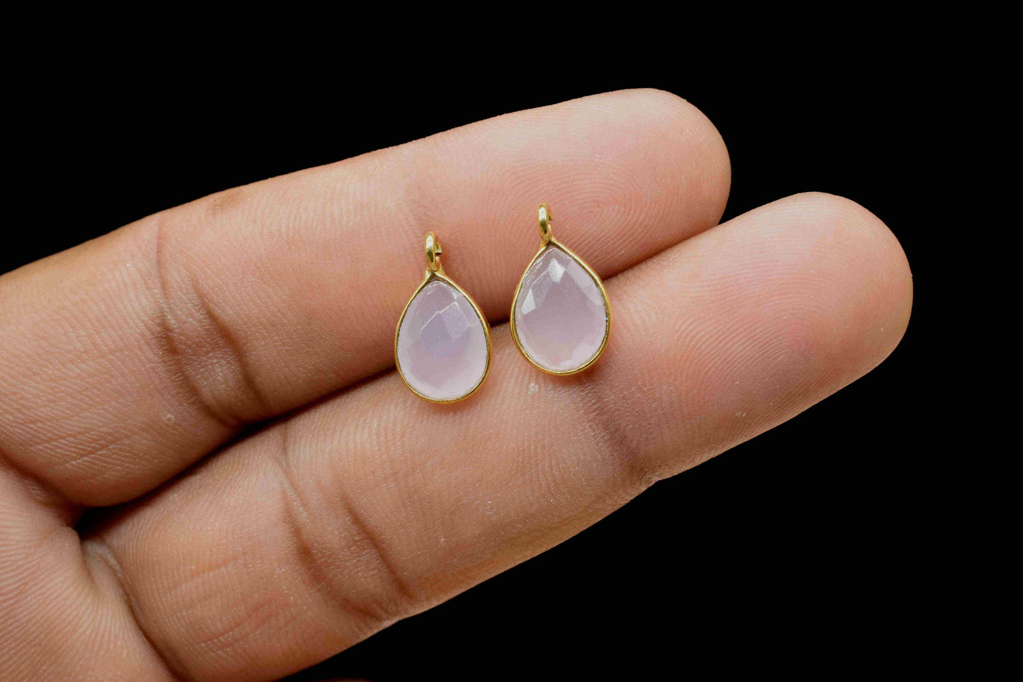 Pink Chalcedony 7x10mm Earring Connector, Gemstone Connector Pendant, Earring Findings, Jewelry Making Connector,Stud Earring,Jewelry Supply