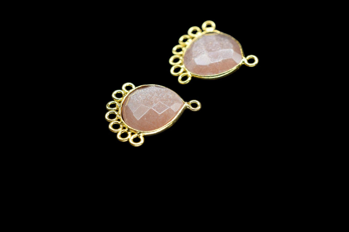 Peach Moonstone 14mm Heart Bezel Charm/Charms Connector/Handmade Jewellery Connectors/Gemstone Brass Component/Women Jewelry/B'day Gift