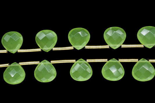 Prehnite Faceted Heart Shape Briolettes,Green Gemstone Heart Beads,Prehnite 9 inch strand,Jewelry Making Supplies,Prehnite Heart jewelry