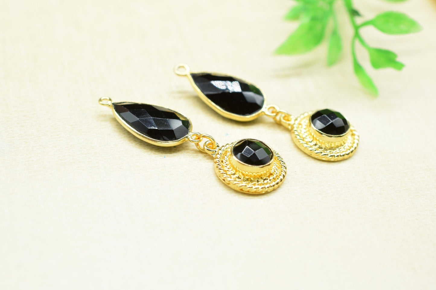 Black Onyx Bezel Charm /Gemstone Stone Pendant/Earring Connector Pendant/Station Bezel Link/Handmade Pendant/Black Onyx Connector/B'day Gift