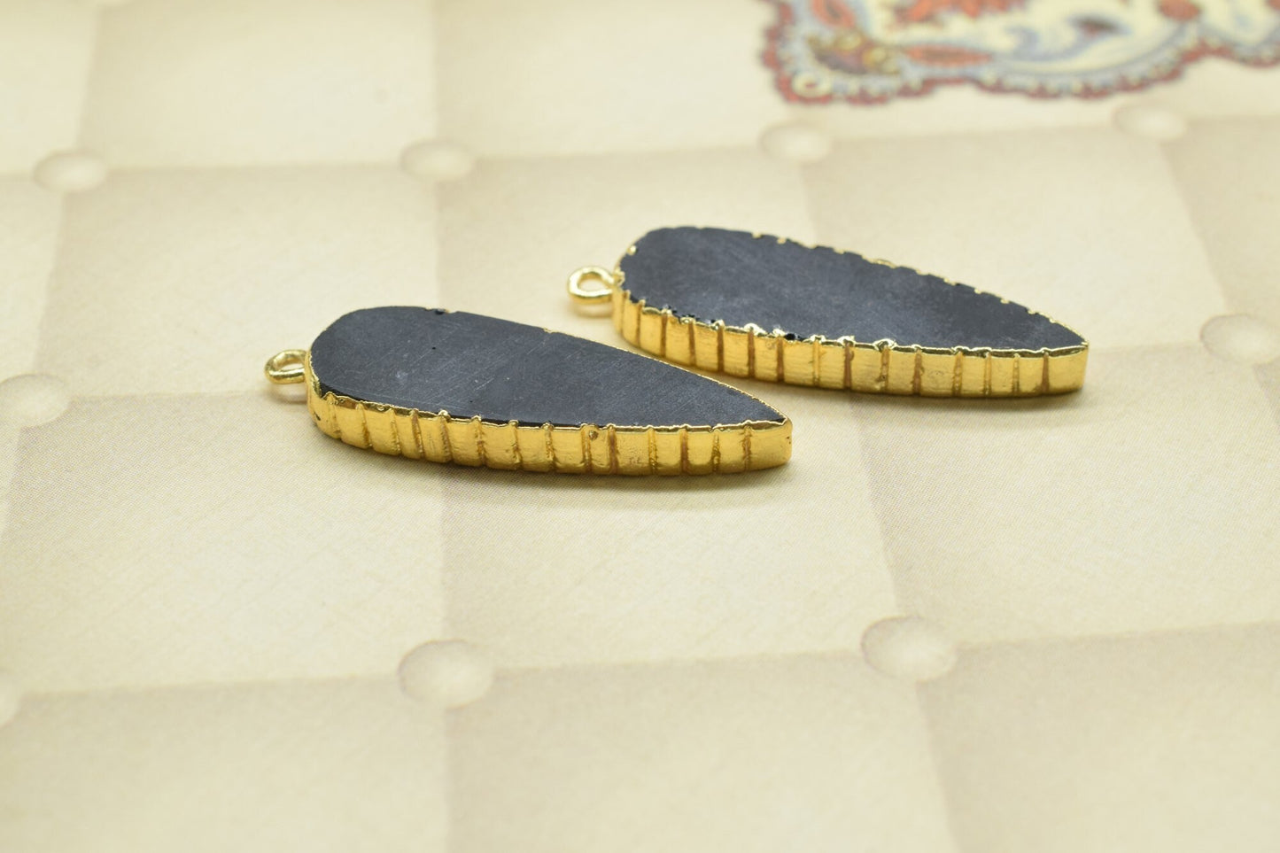 Black Onyx Teardrop Pendant,Single Bail,Necklace Connectors,Black Onyx Jewelry,Gemstone Electroplated Charm,Handmade Pear Shape Connector