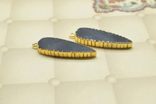 Black Onyx Teardrop Pendant,Single Bail,Necklace Connectors,Black Onyx Jewelry,Gemstone Electroplated Charm,Handmade Pear Shape Connector