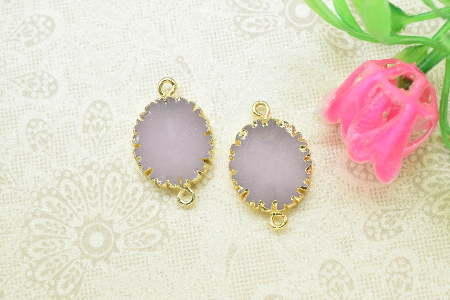 Rose Chalcedony Double Bail Connectors,Cabechon Pendant Charms,Handmade Pendant,Rose Quartz Jewelry,Oval Shape Pendants,Gemstone Component