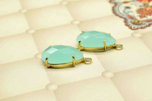 Aqua Chalcedony 12x20mm Teardrop Single bail connector,Green Mint jewelry making,Prong Set Bezel Pendant,Aqua Quartz Handmade Gemstone Bezel