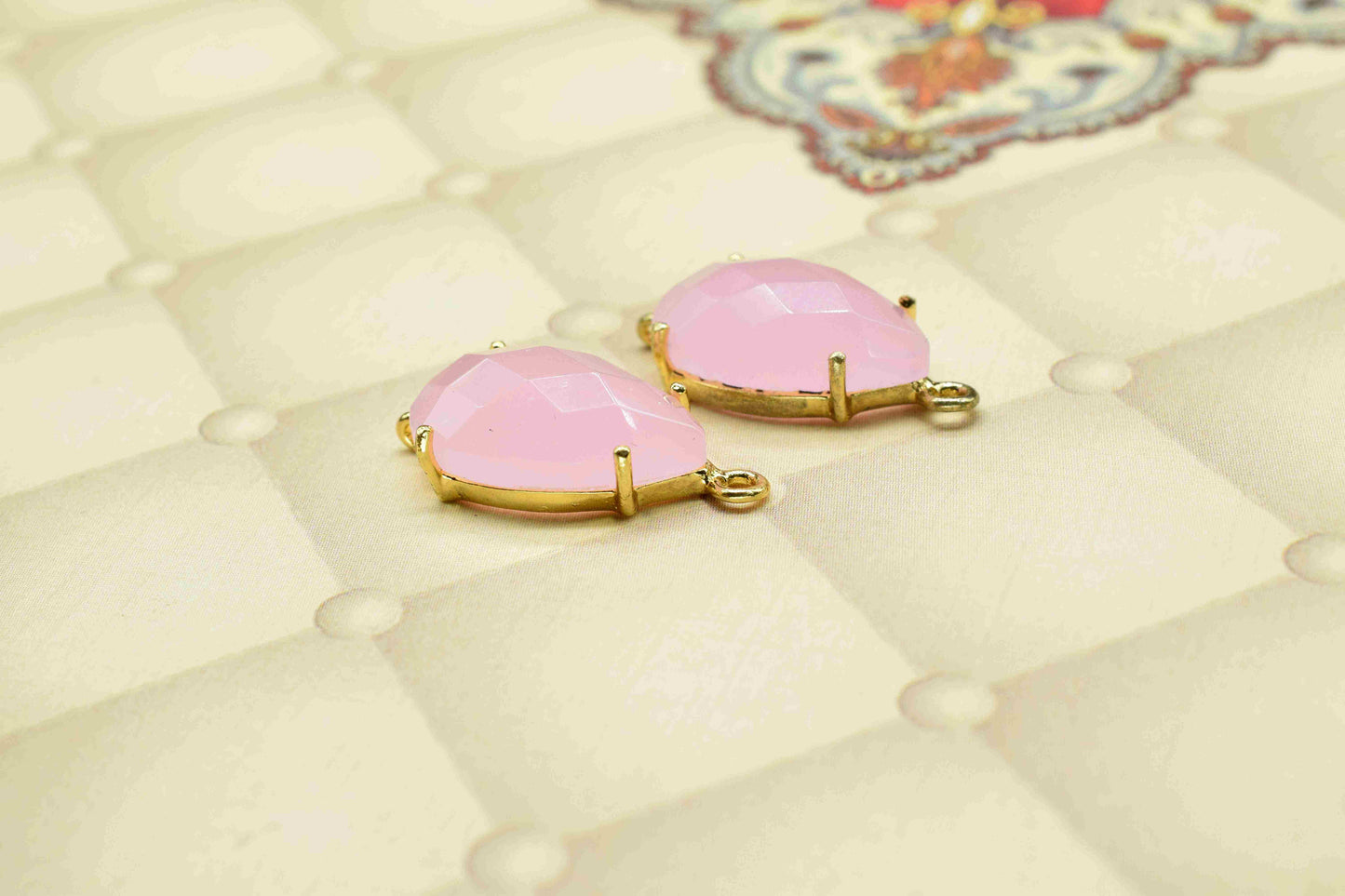 Rose Quartz Connector,Pink Quartz jewelry,Pink Quartz Bezel Pendant,double bail connectors, Prong Set Bezel,Handmade Gemstone Bezel,Gift