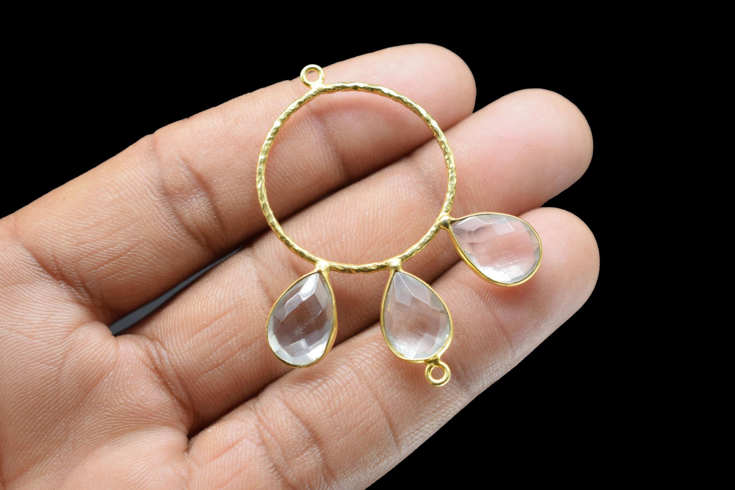 Crystal Quartz Jewelry Connector/Brass Connector Jewellery/Gold Plated Pendant/Handmade Jewellery/Double Bail Pendant/Wedding Jewelry/Gift