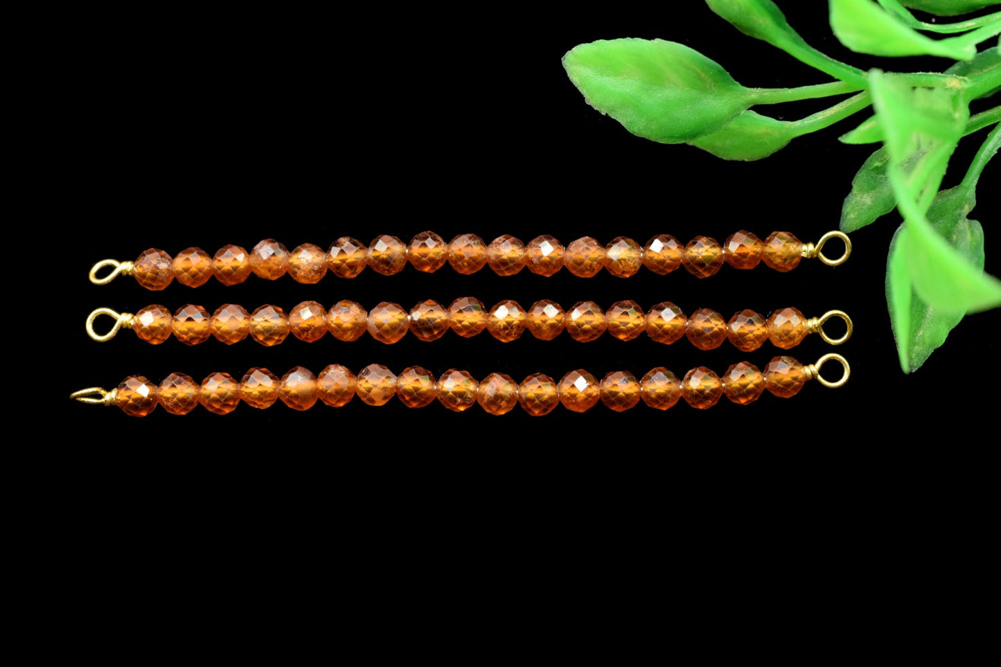 Hessonite garnet Bar Pendant,Double Loop Connector,Wire Wrapped Beads Pendant,3mm Hessonite beaded Pendant,Necklace Making Supply,Hessonite