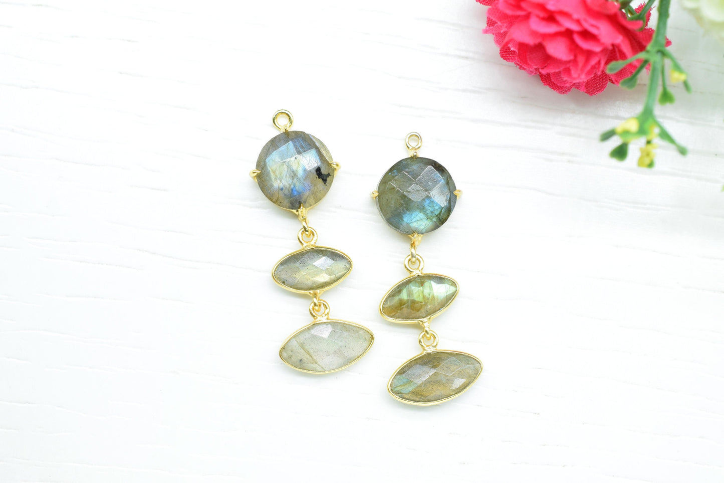 Labradorite Bezel Charm Connector/Labradorite Pendant/Prong Bezel Jewelry/Connector/Station Bezel Link Pendant/Handmade jewelry/B'day Gift