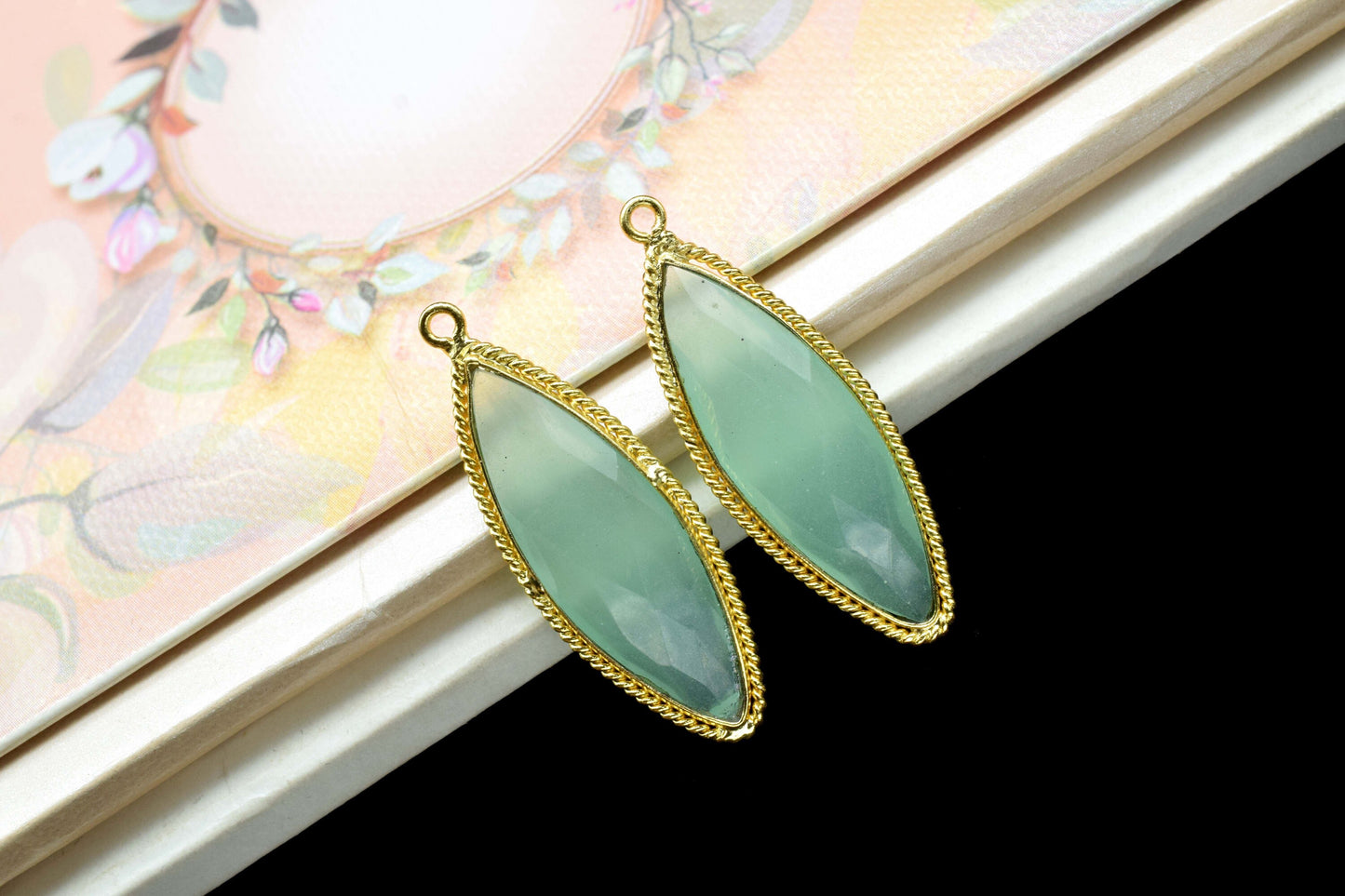 Aqua chalcedony 10x30mm Marquise shape charm,Aqua chalcedony Gemstone handmade charm,Aqua chalcedony Gold Plating Single bail Pendants,Gift