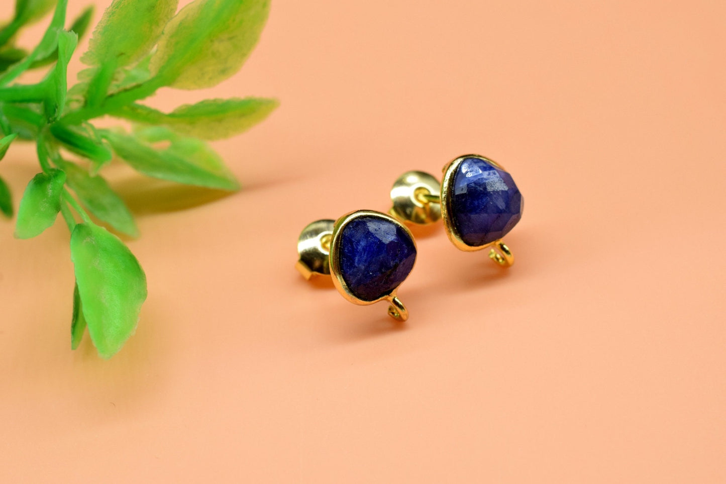 Natural Sapphire 8mm Heart Shape Connector Post Stud,Jewelry Making Supply,Single Loop Gemstone Earring Connector,Earring Making connector