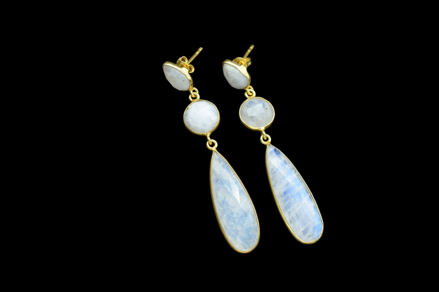 Natural Rainbow Moonstone Dangle Earring/Bridal Earring/Gold Plated Earring/Bridal Jewelry/Statement Earrings For Bridal/Labradorite Jewelry