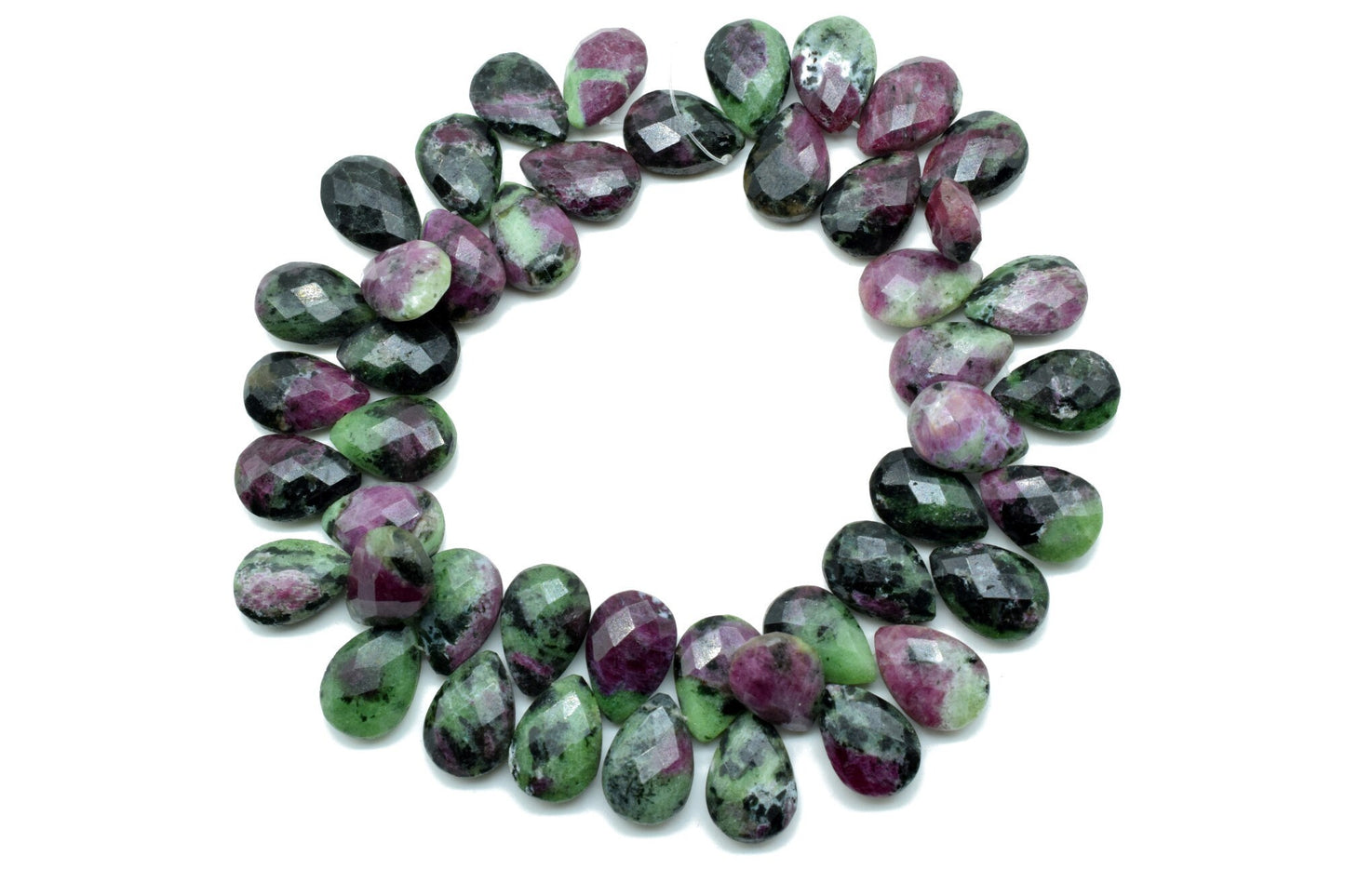 Natural Ruby Zoisite 9x13mm Pear faceted Briolettes,Green Raspberry Pink Semi Precious Gemstones,Ruby Zoisite Drilled Pear quality Briolette