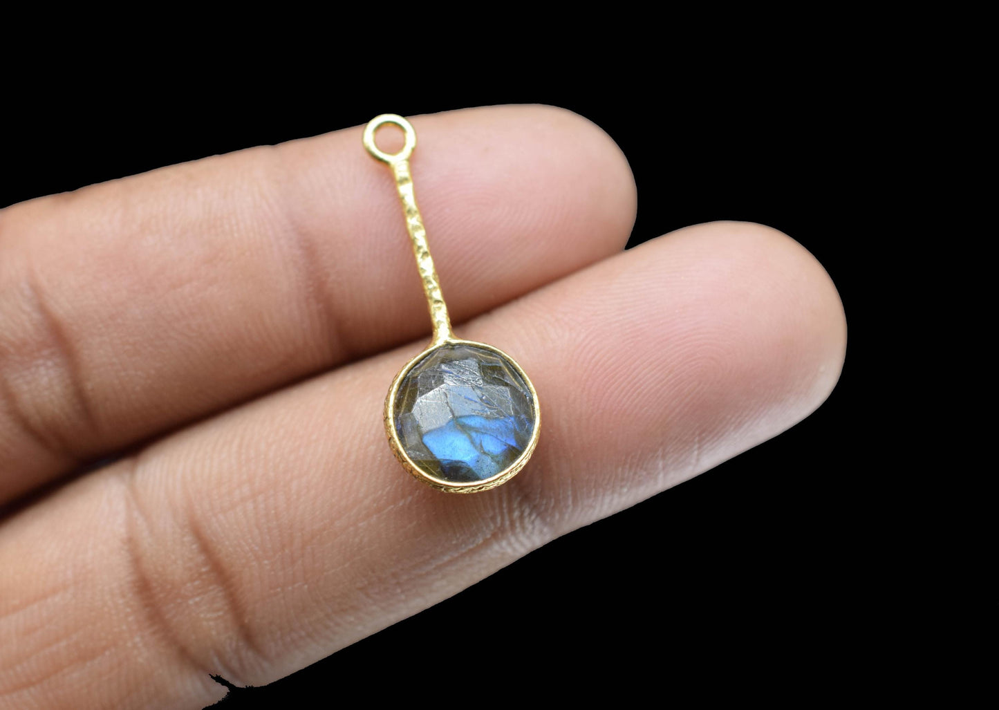 Labradorite Pendant/Gemstone Component/Single Bail Charm/Necklace Pendant/Round Shape Charm/Wholesale Supply/Gold Plated Jewellery/Gift