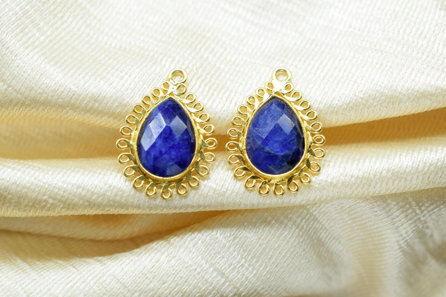 Blue Sapphire 10x14mm Teardrop Charms,Gemstone Teardrop Bezel Charm,Handmade Pendant connectors,Single Bail Pendant,Boho Necklace Pendant
