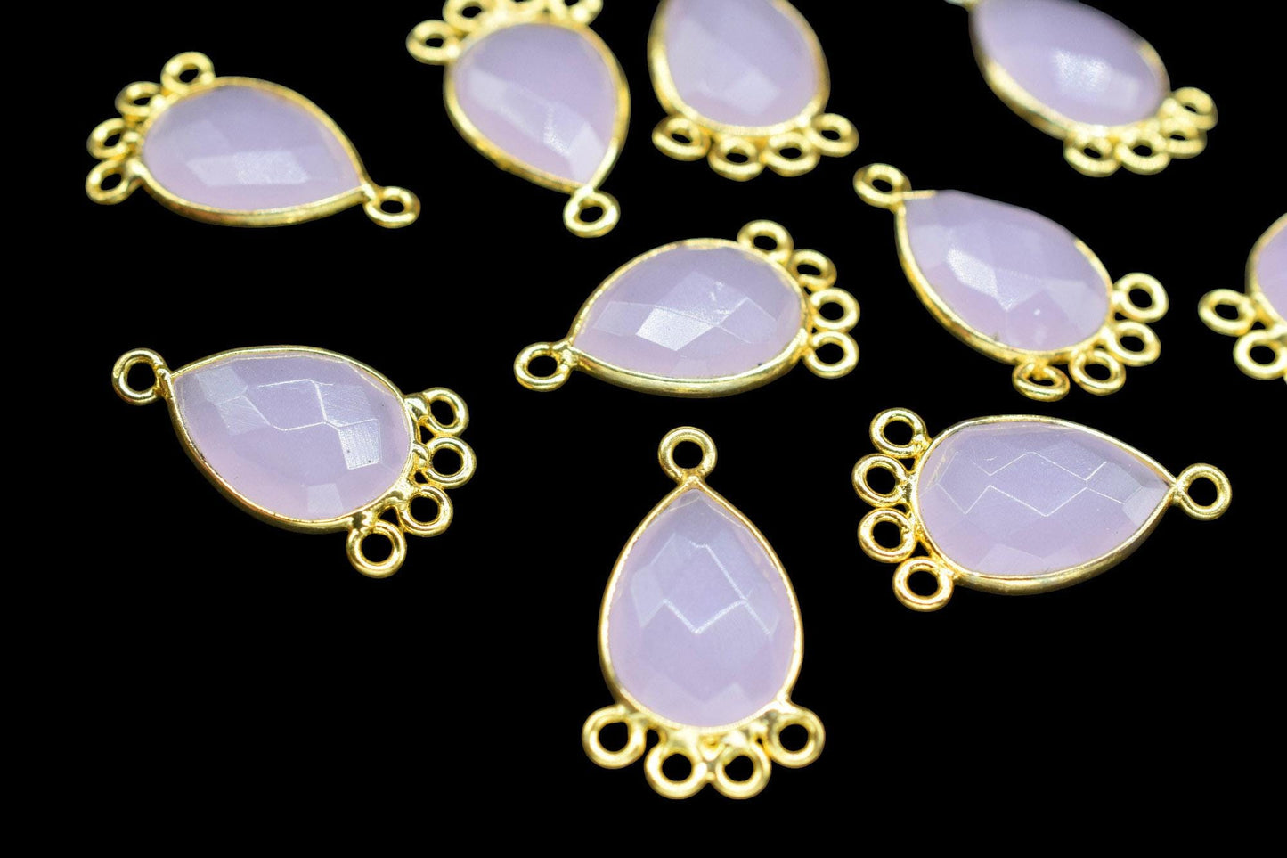 Rose Quartz 10x14mm Teardrop Bezel Charm/Charms Connector/Handmade Jewellery Connectors/Gemstone Brass Component/Women Jewelry/B'day Gift
