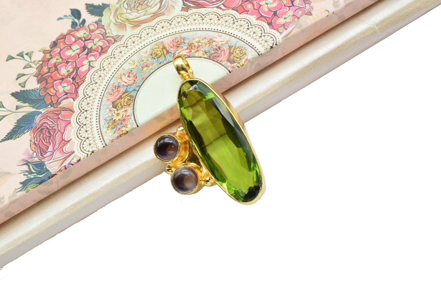 Peridot Pendant Charm,Dual Gemstone Pendant,multi Stone Pendant Charm,Amethyst Pendant Jewelry,Handmade Carft,Long pendant,Loop Pendant,Gift