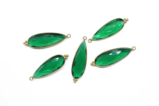 Emerald Quartz 10x30mm Bezel,Bezel Link Supplies,Emerald Jewelry making Connectors,Green Gemstone Bezel Connectors,Designer Bezel charms,