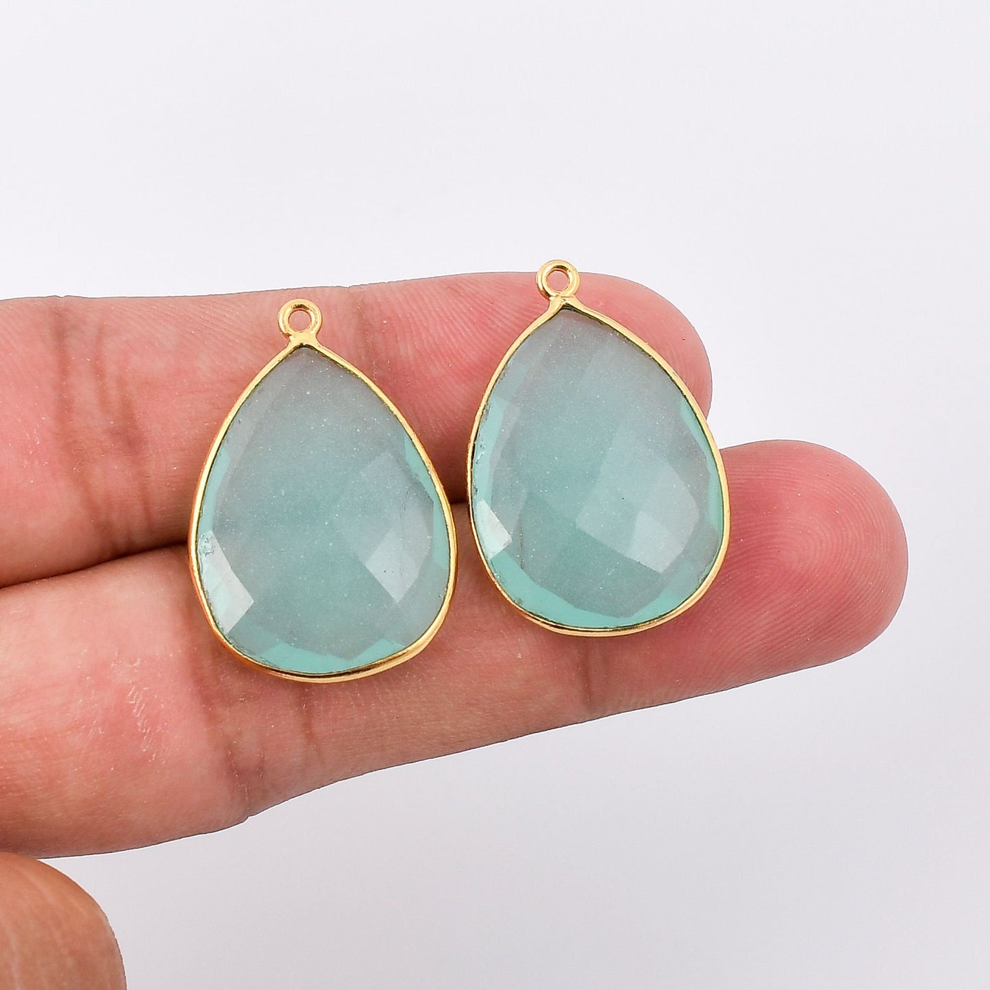 Aqua Chalcedony 18x23mm Bezel charm,Aqua Chalcedony Teardrop Gold Plated bezel,Gold Vermeil Bezel,jewelry making charm,Gold-Filled bezel