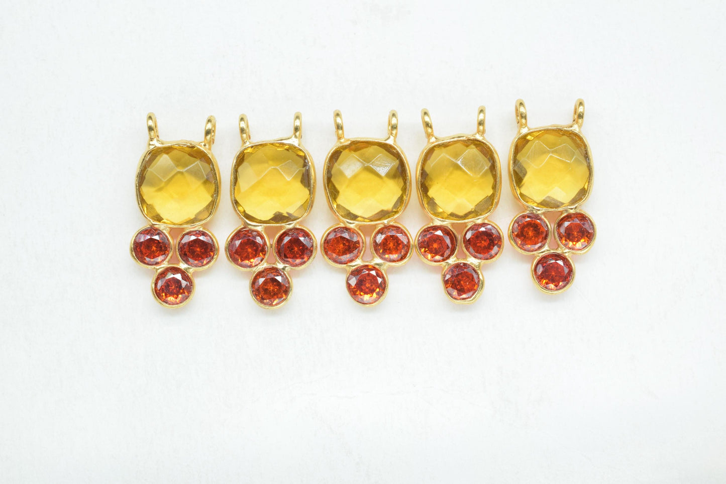 Citrine 8mm Cushion shape Bezel charms,Citrine Pendant,Yellow Gemstone connector,Citrine Quartz  Jewelry,Cubic zirconia Bezel charm,p001