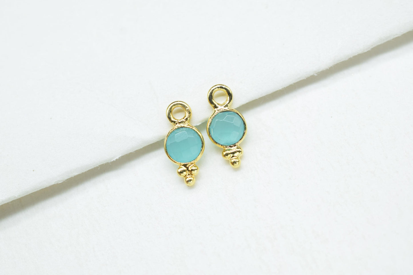 Aqua Chalcedony Charms Connector/Handmade Jewelry/Gold Plated Connector/Tiny Pendant/Aqua Pendant/Round Shape Connector/Gemstone Charms/Gift